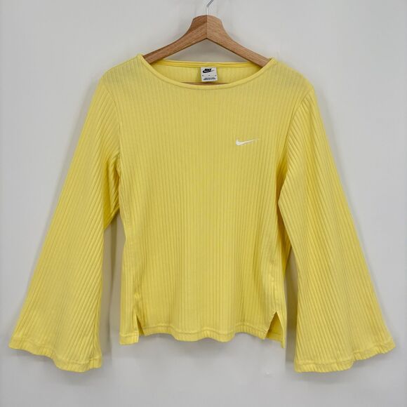 Nike Sportswear Ribbed Jersey Long Bell Sleeve Top, Sz Med, Yellow Athleisure - Picture 3 of 11